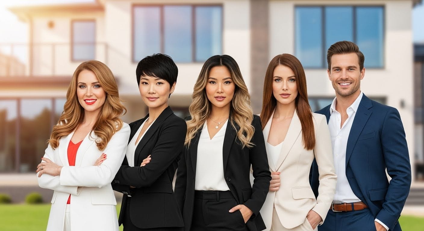 Four female real estate agents and one male colleague meeting to discuss mortgage lead generation